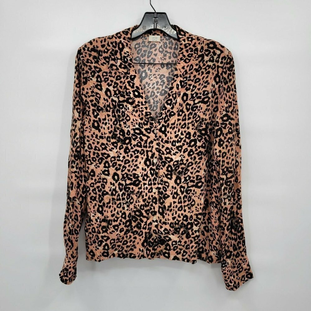 Aritzia Wilfred Women Brown Emmeline Leopard Boxy Button Up Crop Blouse Small